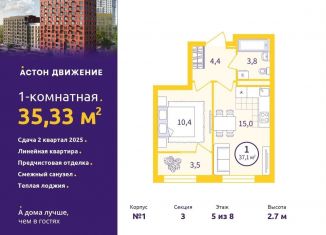 Продам однокомнатную квартиру, 35.3 м2, Екатеринбург, Железнодорожный район, Проходной переулок, 1А