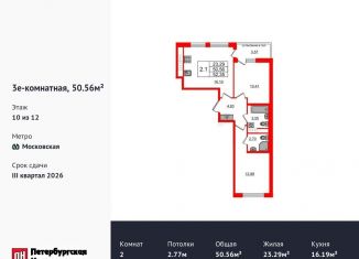 Продажа двухкомнатной квартиры, 50.6 м2, Санкт-Петербург, метро Проспект Ветеранов, Кубинская улица, 78к2