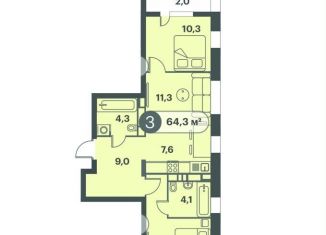 Продаю трехкомнатную квартиру, 64.3 м2, Красноярск, Кировский район