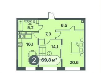 Продается двухкомнатная квартира, 69.8 м2, Красноярский край