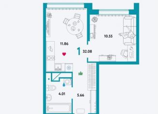 Продажа однокомнатной квартиры, 32.1 м2, Екатеринбург, Октябрьский район, Сибирский тракт, 26