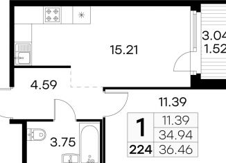 Продам 1-комнатную квартиру, 36.5 м2, посёлок Парголово