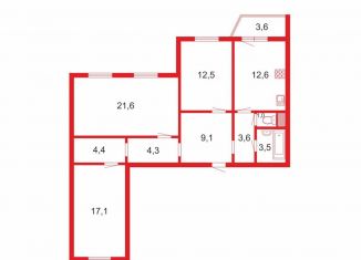 Трехкомнатная квартира на продажу, 89.7 м2, Санкт-Петербург, Невский район, Товарищеский проспект, 32к1