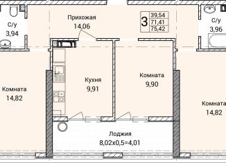 Продаю трехкомнатную квартиру, 75.4 м2, Севастополь, улица Братьев Манганари, 30к2