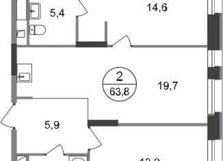 Продаю 2-ком. квартиру, 63.8 м2, Москва