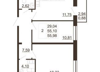 Продам двухкомнатную квартиру, 56 м2, Ленинградская область, улица Хохлова, 16