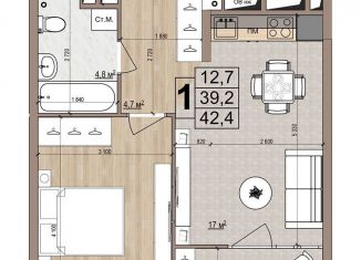 Продается 1-комнатная квартира, 41 м2, Московская область