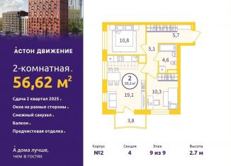 Двухкомнатная квартира на продажу, 56.6 м2, Свердловская область, Проходной переулок, 1А