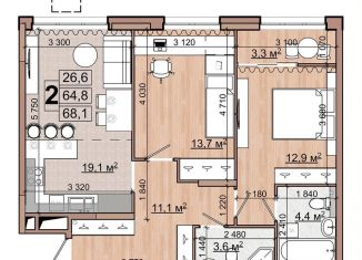 Продажа 2-комнатной квартиры, 66.5 м2, Московская область, улица Гудкова