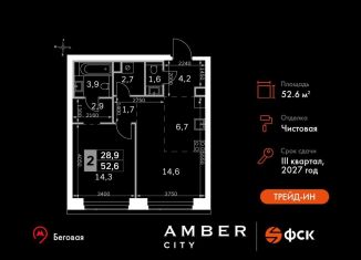 Продажа двухкомнатной квартиры, 52.6 м2, Москва, 3-й Хорошёвский проезд, 3Ас17