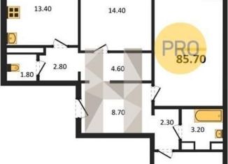 Продам 3-ком. квартиру, 85.7 м2, село Ямное, улица Генерала Черткова, 1