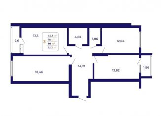 Продаю 3-ком. квартиру, 80 м2, Уфа, Ленинский район