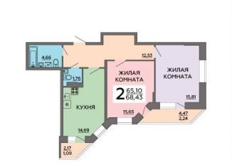 Продам двухкомнатную квартиру, 68.4 м2, Воронеж