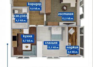 Двухкомнатная квартира на продажу, 52 м2, Омская область, Взлётная улица, 11