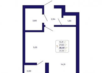 Продаю 1-ком. квартиру, 28.5 м2, Уфа, Ленинский район