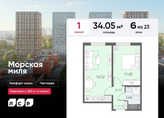 1-ком. квартира на продажу, 34.1 м2, Санкт-Петербург, метро Проспект Ветеранов