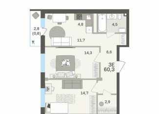 Продается 3-комнатная квартира, 60.3 м2, Пермь, Мотовилихинский район