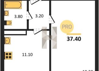 1-ком. квартира на продажу, 37.4 м2, село Ямное, улица Генерала Черткова, 1