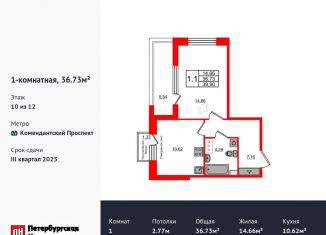 1-комнатная квартира на продажу, 36.7 м2, Санкт-Петербург, метро Комендантский проспект