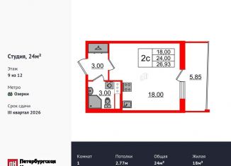 Продается квартира студия, 24 м2, Санкт-Петербург, метро Парнас