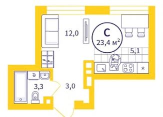 Продается квартира студия, 23.4 м2, Свердловская область, улица Репина, 111