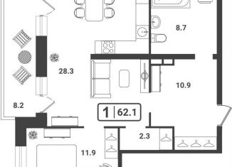 1-ком. квартира на продажу, 62.1 м2, Тюмень, Центральный округ, улица Мельникайте, 2к19