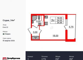 Квартира на продажу студия, 24 м2, Санкт-Петербург, метро Парнас