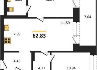 Продаю 2-ком. квартиру, 62.8 м2, Новосибирск, Калининский район