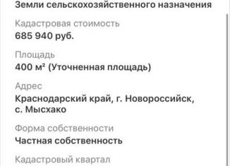 Продажа земельного участка, 4 сот., село Мысхако, улица Сергея Костоглодова