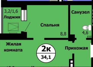 Продаю 2-комнатную квартиру, 34.1 м2, Красноярский край, Лесопарковая улица, 41