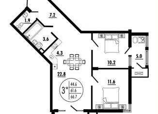 Продаю 3-ком. квартиру, 66.7 м2, Ростовская область