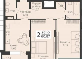 2-ком. квартира на продажу, 60.9 м2, Воронеж