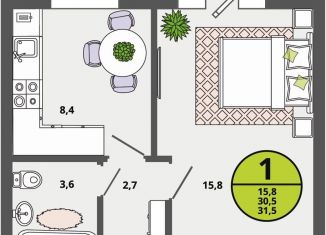 Продам 1-ком. квартиру, 30.5 м2, Тульская область, бульвар Победы, 8