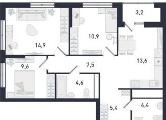 3-ком. квартира на продажу, 72.6 м2, Екатеринбург