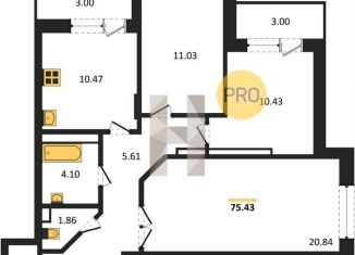 Продается трехкомнатная квартира, 72 м2, Воронеж, улица Теплоэнергетиков, 17к3