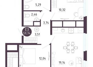 Продажа 2-ком. квартиры, 59.7 м2, Рязань