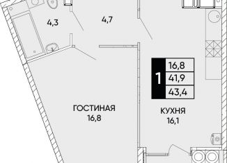 Продам однокомнатную квартиру, 43.4 м2, Ростовская область, улица Бориса Слюсаря, 17с1