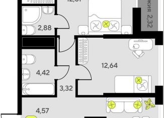 Продажа двухкомнатной квартиры, 61.1 м2, Тюмень, улица Первооткрывателей, 15, Калининский округ