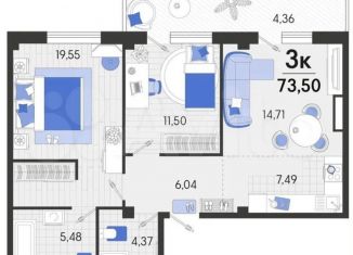 Продажа 3-ком. квартиры, 73.5 м2, Краснодарский край, Красная улица, 158/1