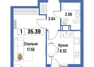 Продается 1-комнатная квартира, 35.4 м2, Мурино