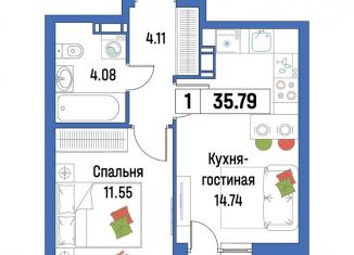 Продаю 1-ком. квартиру, 35.8 м2, Мурино