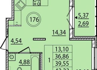 Продажа однокомнатной квартиры, 39.4 м2, посёлок Шушары