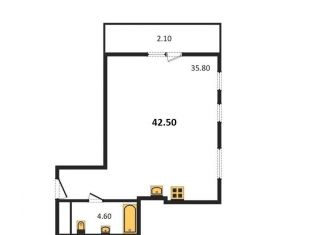 Квартира на продажу студия, 42.5 м2, Татарстан, улица Абдуллы Бичурина, 13