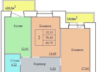 Продается 2-комнатная квартира, 60.7 м2, Ярославль