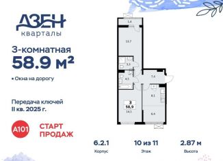 Трехкомнатная квартира на продажу, 58.9 м2, ДСК Актер, ДСК Актер, 6с1