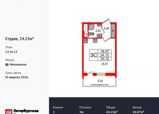 Продам квартиру студию, 24.2 м2, Санкт-Петербург, метро Проспект Ветеранов, Кубинская улица, 78к2