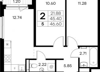 Продаю 2-ком. квартиру, 46.6 м2, Ленинградская область