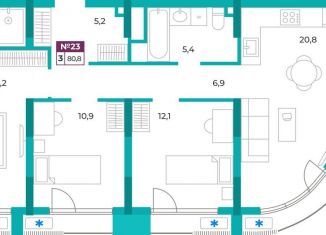 Продажа 3-ком. квартиры, 80.8 м2, Симферополь, улица Воровского, 32, Киевский район