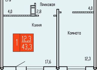 1-ком. квартира на продажу, 43.3 м2, Курган, улица Карбышева, 52к1