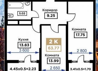 Продается 2-ком. квартира, 63.6 м2, Краснодар, Школьная улица, 1